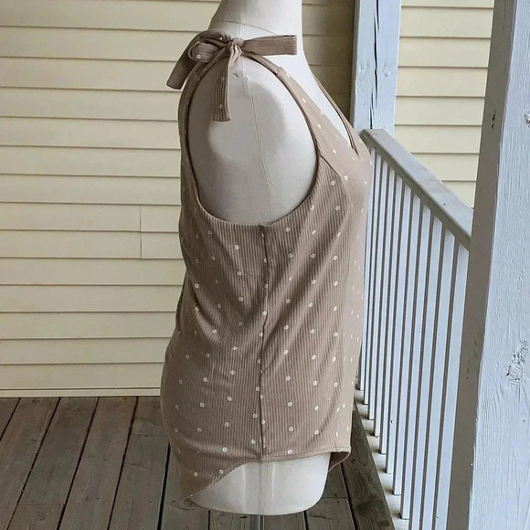 Old Navy Plus 3X Bodysuit V-Neck Rib Knit Polka Dots Tan NWT *read - Picture 8 of 13